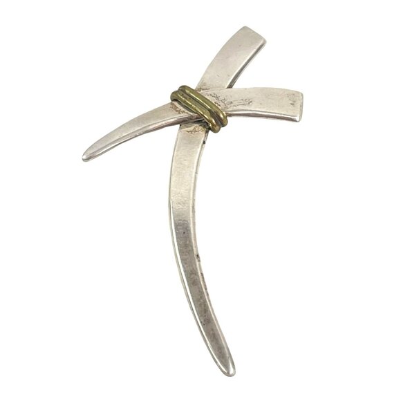 Mexico Handcrafted Sterling Silver and Brass Crossed Swords Pin Brooch Two Tone - Picture 1 of 7